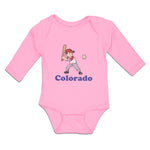 Long Sleeve Bodysuit Baby Colorado Boy Playing Baseball Sport Bat and Ball - Cute Rascals