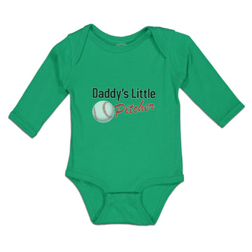 Long Sleeve Bodysuit Baby Daddy's Little Picther Sport Baseball Cotton