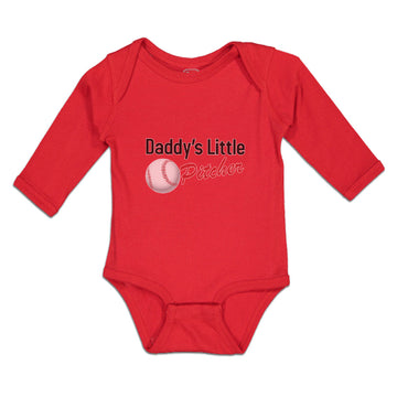 Long Sleeve Bodysuit Baby Daddy's Little Picther Sport Baseball Cotton