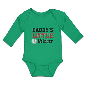 Long Sleeve Bodysuit Baby Daddy's Little Picther Sport Baseball Cotton