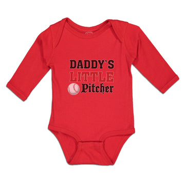 Long Sleeve Bodysuit Baby Daddy's Little Picther Sport Baseball Cotton