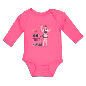 Long Sleeve Bodysuit Baby Eat. Sleep. Cheer. Repeat. Girl Cheering Cotton