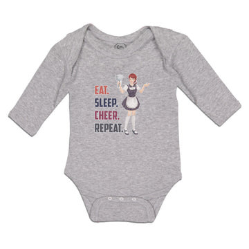 Long Sleeve Bodysuit Baby Eat. Sleep. Cheer. Repeat. Girl Cheering Cotton