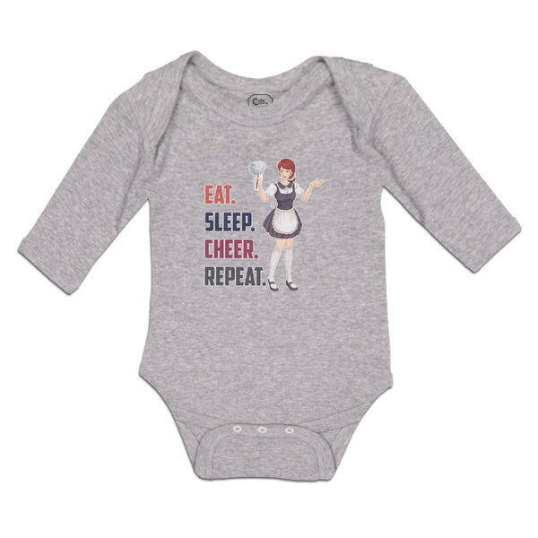 Long Sleeve Bodysuit Baby Eat. Sleep. Cheer. Repeat. Girl Cheering Cotton - Cute Rascals
