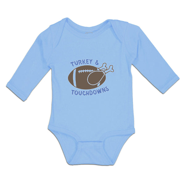 Long Sleeve Bodysuit Baby Turkey & Touchdown Sports Rugby Ball with Chicken