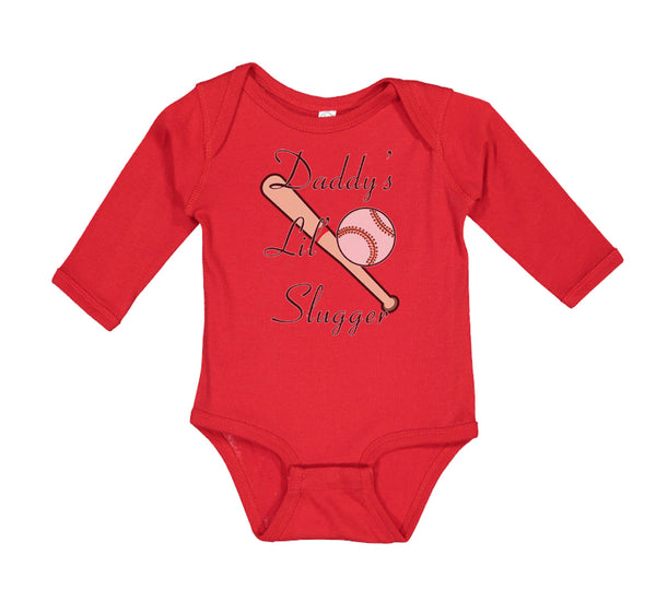 Long Sleeve Bodysuit Baby Daddy's Lil' Slugger Baseball Dad Father's Day Cotton - Cute Rascals