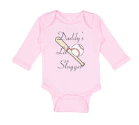 Long Sleeve Bodysuit Baby Daddy's Lil' Slugger Baseball Dad Father's Day Cotton - Cute Rascals