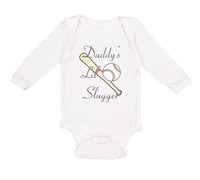 Long Sleeve Bodysuit Baby Daddy's Lil' Slugger Baseball Dad Father's Day Cotton - Cute Rascals