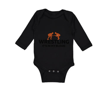 Long Sleeve Bodysuit Baby Wrestling It's in My Blood Wrestling Cotton