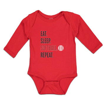 Long Sleeve Bodysuit Baby Eat. Sleep. Softball. Repeat. Sports Ball Cotton
