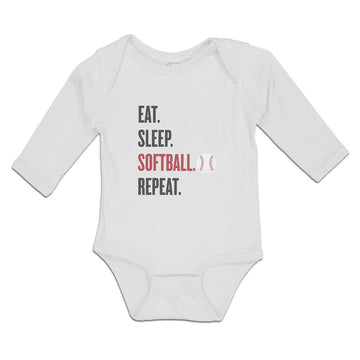 Long Sleeve Bodysuit Baby Eat. Sleep. Softball. Repeat. Sports Ball Cotton