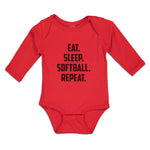 Long Sleeve Bodysuit Baby Eat. Sleep. Softball. Repeat. Boy & Girl Clothes - Cute Rascals