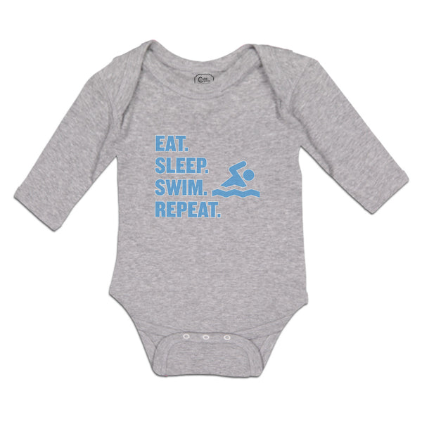Long Sleeve Bodysuit Baby Eat. Sleep. Swin. Repeat. Swimmer Swimming Cotton - Cute Rascals
