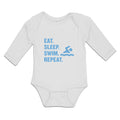 Long Sleeve Bodysuit Baby Eat. Sleep. Swin. Repeat. Swimmer Swimming Cotton