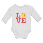 Long Sleeve Bodysuit Baby Love Sports Baseball Ball Boy & Girl Clothes Cotton
