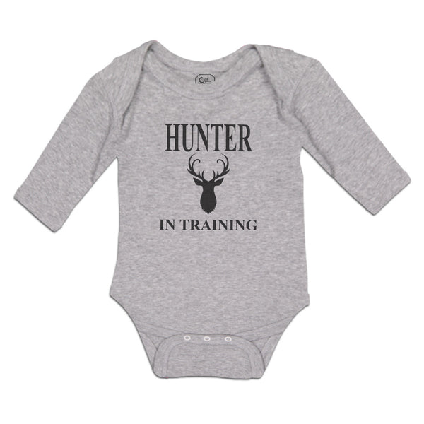 Long Sleeve Bodysuit Baby Hunter in Training with Silhouette Deer Head and Horns - Cute Rascals