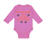 Long Sleeve Bodysuit Baby My Brother Is A Golden Retriever Dog Lover Pet Cotton
