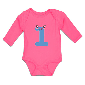 Long Sleeve Bodysuit Baby Numeric 1 Shows Birthday Sign with Funny Face Cotton