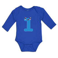 Long Sleeve Bodysuit Baby Numeric 1 Shows Birthday Sign with Funny Face Cotton