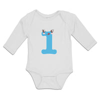 Long Sleeve Bodysuit Baby Numeric 1 Shows Birthday Sign with Funny Face Cotton