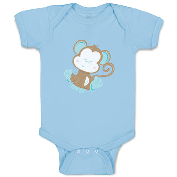 Baby Clothes Baby Monkey Blue Safari Baby Bodysuits Boy & Girl Cotton