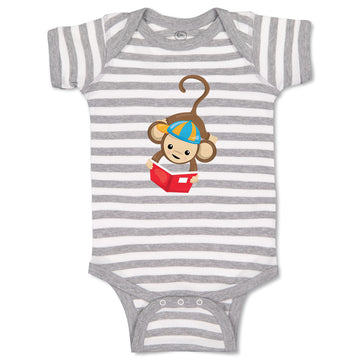 Baby Clothes Monkey Hangs Reads Book Safari Baby Bodysuits Boy & Girl Cotton