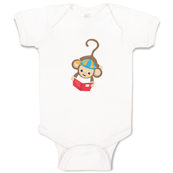 Baby Clothes Monkey Hangs Reads Book Safari Baby Bodysuits Boy & Girl Cotton
