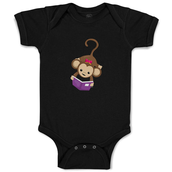 Baby Clothes Monkey Hangs Reads Book Girl Safari Baby Bodysuits Cotton