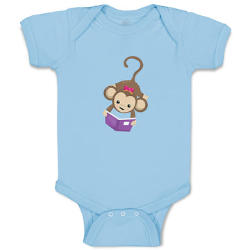 Baby Clothes Monkey Hangs Reads Book Girl Safari Baby Bodysuits Cotton