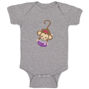 Baby Clothes Monkey Hangs Reads Book Girl Safari Baby Bodysuits Cotton