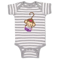 Baby Clothes Monkey Hangs Reads Book Girl Safari Baby Bodysuits Cotton