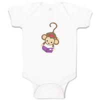 Baby Clothes Monkey Hangs Reads Book Girl Safari Baby Bodysuits Cotton