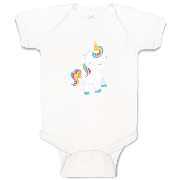 Baby Clothes White Unicorn Walks Close Eyes Baby Bodysuits Boy & Girl Cotton