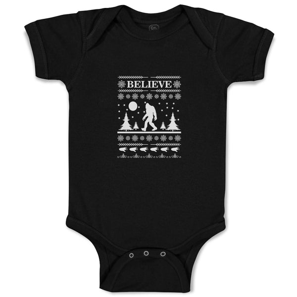 Baby Clothes Believe Bigfoot Forest Silhouette of Trees, Pattern and Footprints