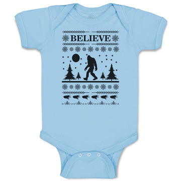 Baby Clothes Believe Bigfoot Forest Silhouette of Trees, Pattern and Footprints