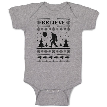 Baby Clothes Believe Bigfoot Forest Silhouette of Trees, Pattern and Footprints