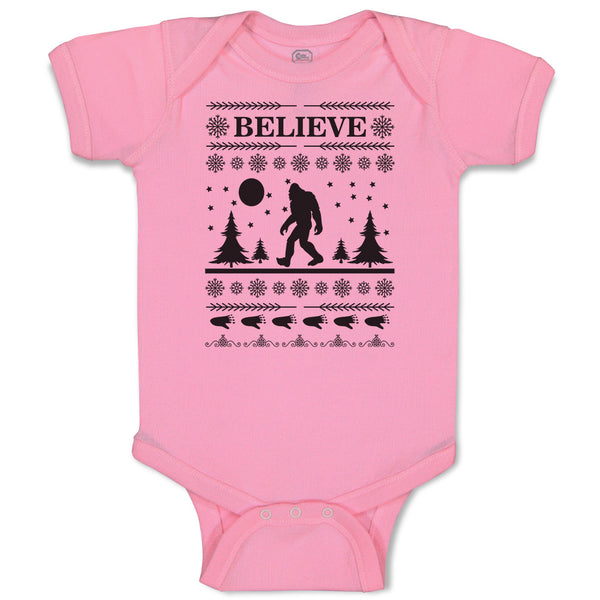 Believe Bigfoot Forest Silhouette of Trees, Pattern and Footprints