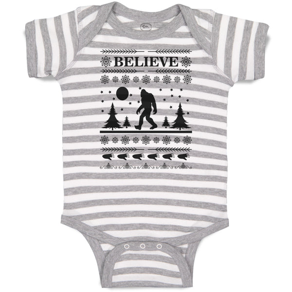 Baby Clothes Believe Bigfoot Forest Silhouette of Trees, Pattern and Footprints