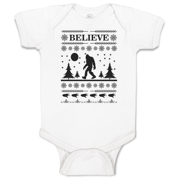 Baby Clothes Believe Bigfoot Forest Silhouette of Trees, Pattern and Footprints