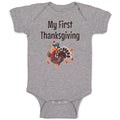 Baby Clothes Thanksgiving Day Turkey Bird in Pilgrim Hat Holds Leaves Cotton