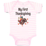 Baby Clothes Thanksgiving Day Turkey Bird in Pilgrim Hat Holds Leaves Cotton