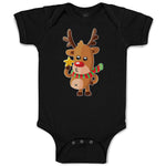 Baby Clothes Merry Christmas Cute Deer Wearing Scarf and Holding Star Cotton