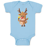 Baby Clothes Merry Christmas Cute Deer Wearing Scarf and Holding Star Cotton