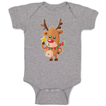 Baby Clothes Merry Christmas Cute Deer Wearing Scarf and Holding Star Cotton