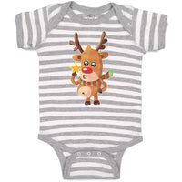 Baby Clothes Merry Christmas Cute Deer Wearing Scarf and Holding Star Cotton
