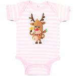 Baby Clothes Merry Christmas Cute Deer Wearing Scarf and Holding Star Cotton