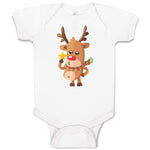 Baby Clothes Merry Christmas Cute Deer Wearing Scarf and Holding Star Cotton