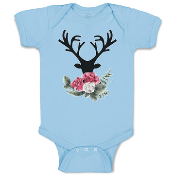 Baby Clothes Abstract Flowers Silhouette Deer Head with Horns Baby Bodysuits