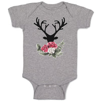Baby Clothes Abstract Flowers Silhouette Deer Head with Horns Baby Bodysuits