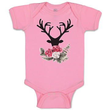 Baby Clothes Abstract Flowers Silhouette Deer Head with Horns Baby Bodysuits